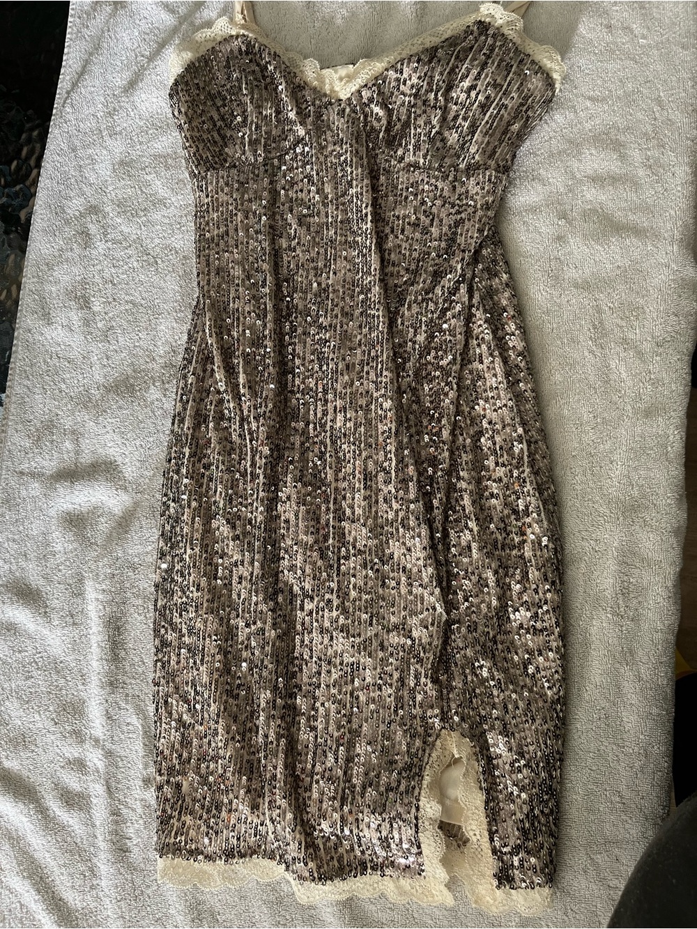 wild fable Sequin Slip Dress in Taupe and Ivory Lace